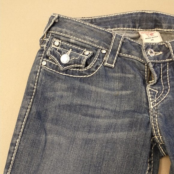 Women's True Religion size 26 low rise skinny jeans with crystal embellishments - Picture 7 of 13